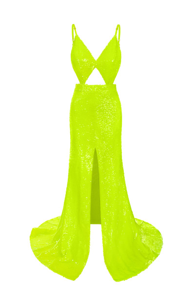 Neon Sequin Gown Dress